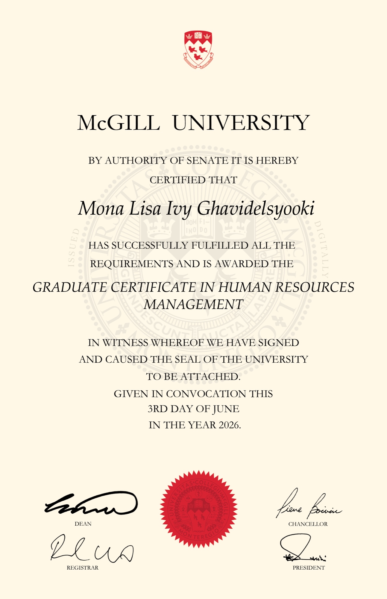 McGill University Graduate Certificate in Human Resources Management
